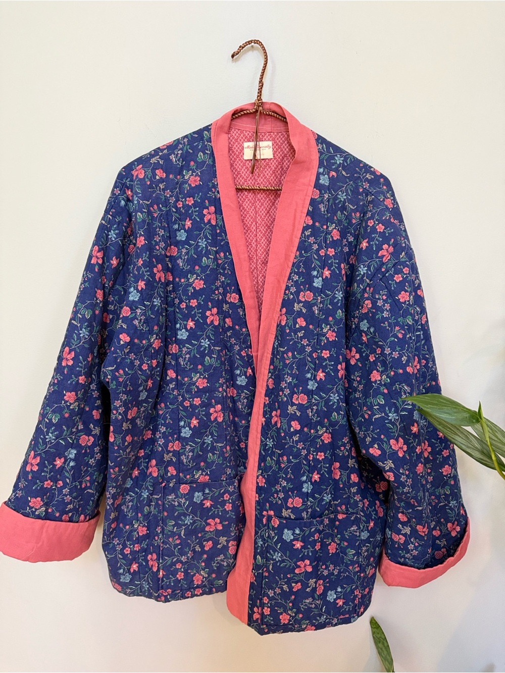 Quilted Floral Jacket with Pink Trim